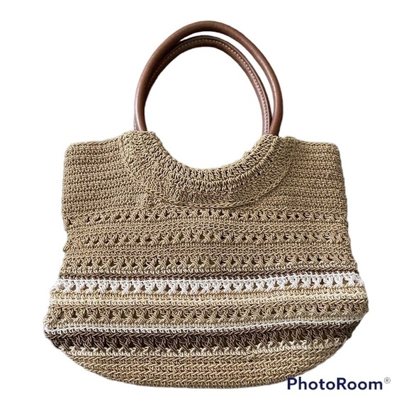 BOHO WOVEN HANDBAG-TAN AND BRIWN - Picture 3 of 5